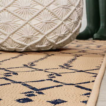 Ourika Moroccan Geometric Textured Weave Indoor/outdoor Round Rug